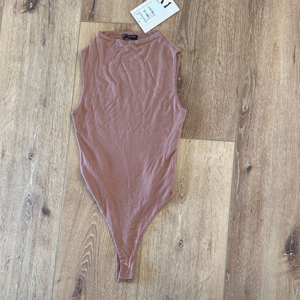 naked wardrobe | Sleeveless One-Piece Bodysuit in Dusty Rose Brown | size XS